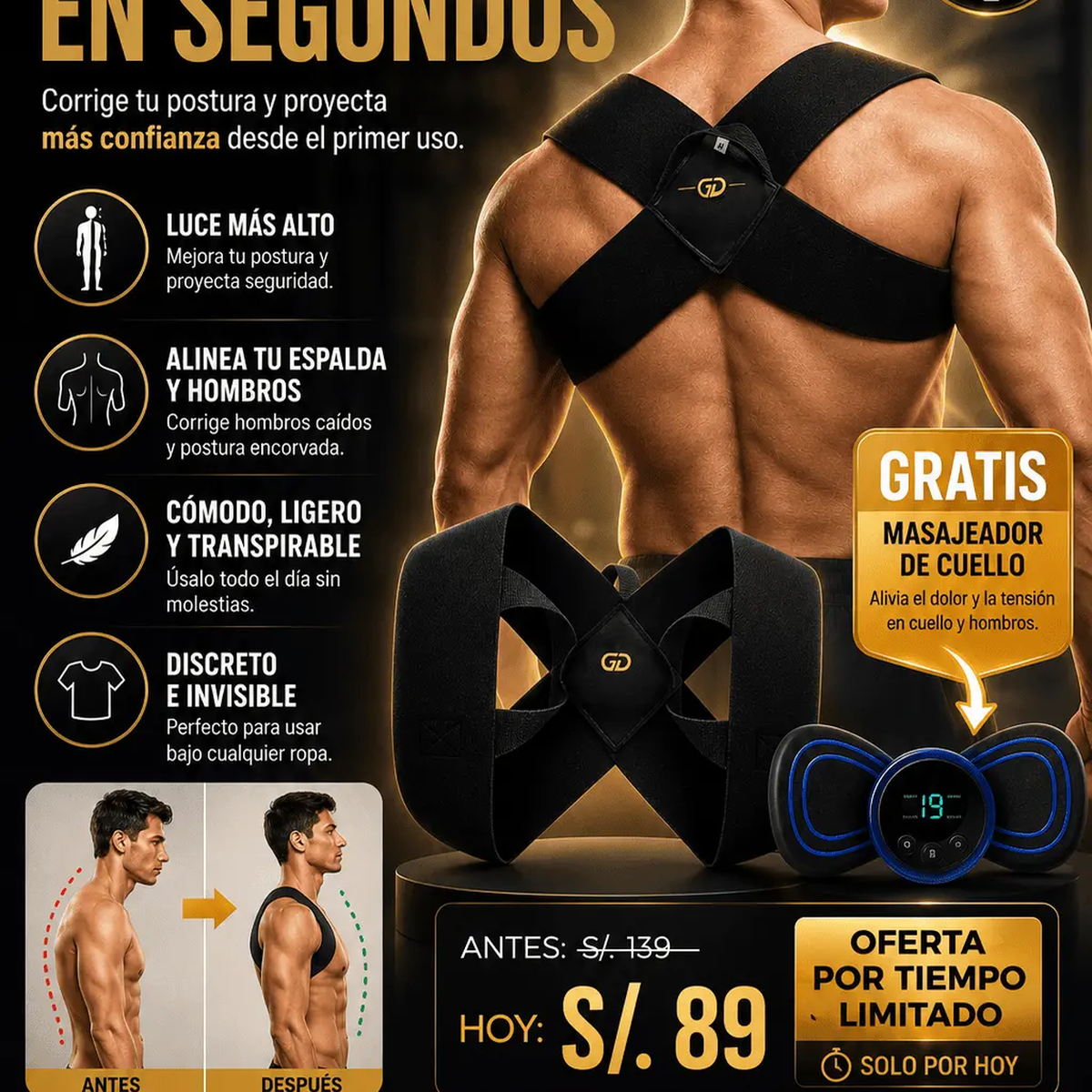 Corrector de Postura Premium + Masajeador de Cuello GRATIS